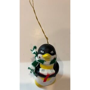 Vintage 1986 Ceramic Caroling Penguin Bell Ornament Knit Scarf BOA Taiwan 2.75"